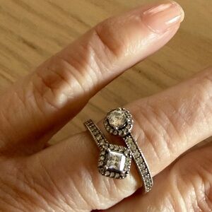 Pandora Silver Open Double Ring with Clear Round and Square Stones